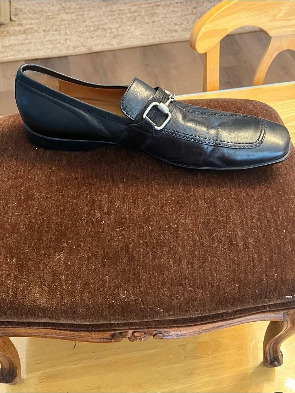 Gucci Black Leather Slip-On Loafers with Silver Horsebit
